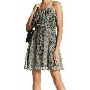 Collective Concepts Womens Ruffle Metallic Detail Pattern Mini Dress XS